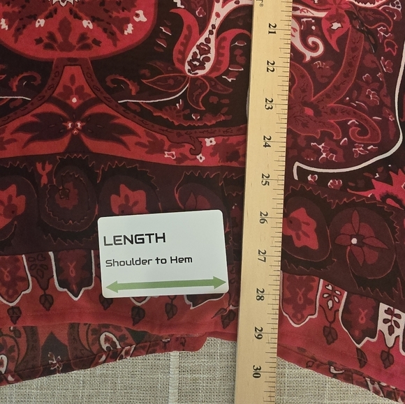 Lane Bryant 22/24 Beaded Red Paisley Dolman Sleeve Chiffon Blouse - Picture 8 of 8
